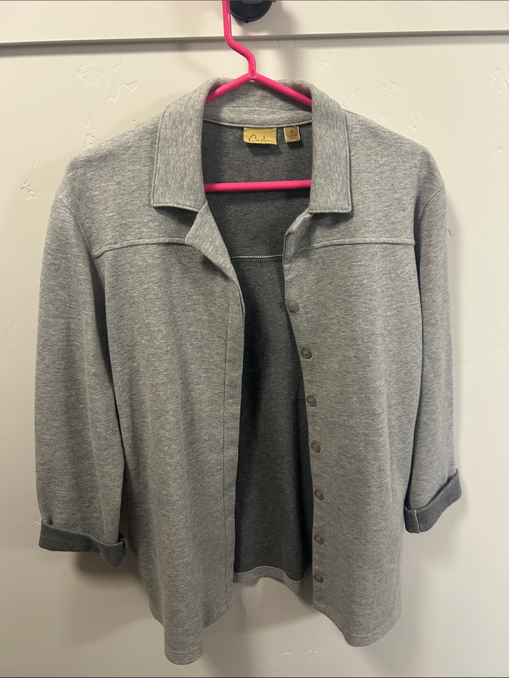Caslon Light Gray Button-Front Knit Jacket